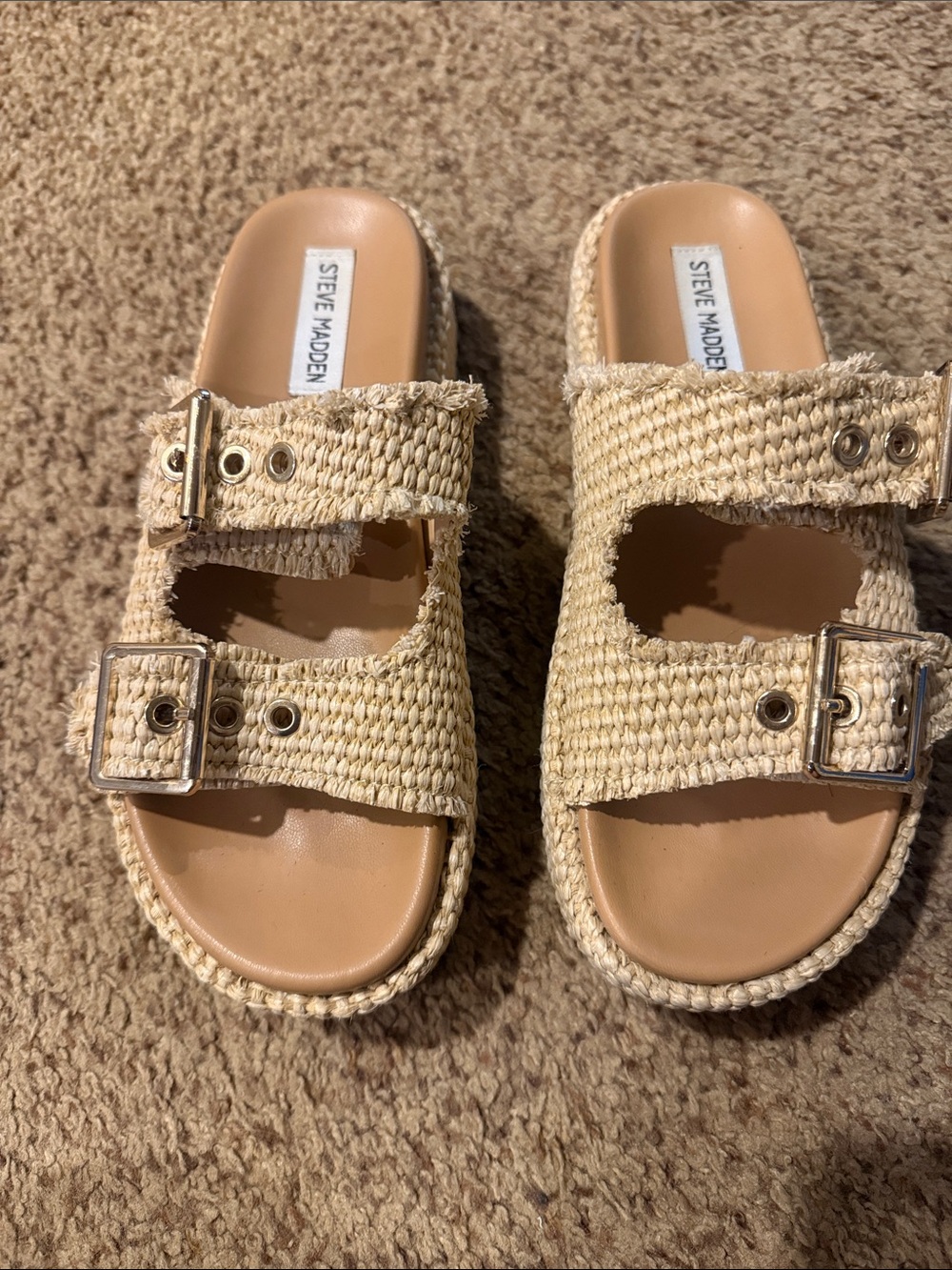 Steve Madden Kids Beige Woven Buckle Slide Sandals
